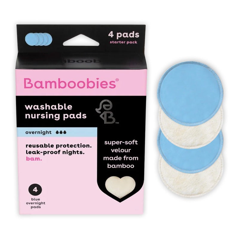 Bamboobies Overnight Nursing Pads, Ultra-Soft Velour, Reusable and Washable for Nightly Use, Leak-Proof Pads for Breastfeeding, 4 Pads - Image 1